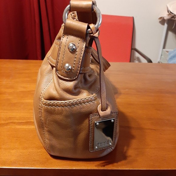 Tignanello Real Leather Mid-Sized Shoulder Bag - Warm Brown with Gold Accents - Picture 5 of 7